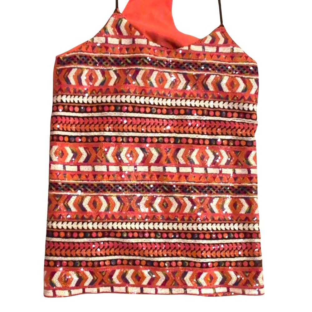 Nell Womens Sequin Geometric Racerback Camisole Top Y2k Bohemian Sparkle Size S
